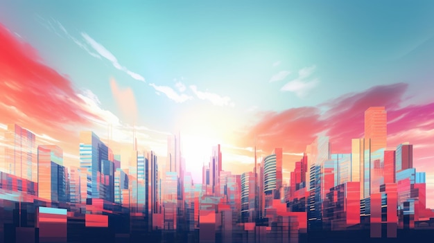 Colorful contemporary cityscape with futuristic touches showcasing urban development