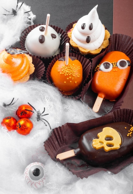 Colorful cookies and treats for halloween party