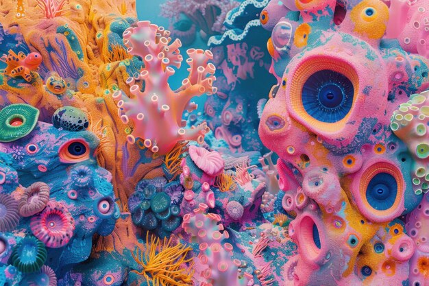 Photo colorful coral reef collage highlighting marine life and underwater beauty