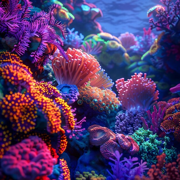 Colorful coral reef in the deep blue sea