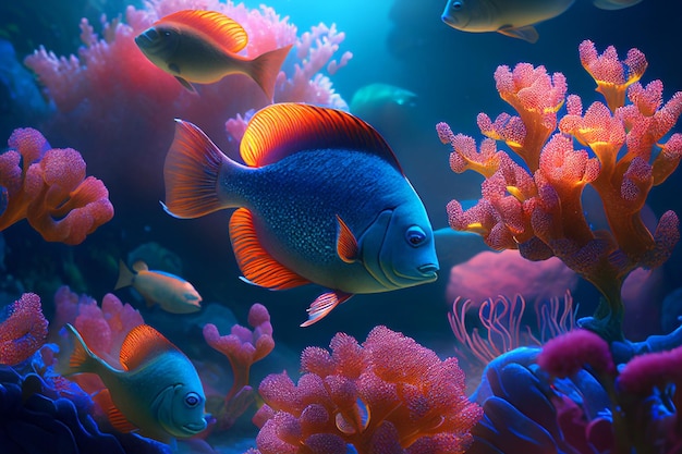 Colorful coral reef and fish Clean underwater world scene Created with Generative AI technology