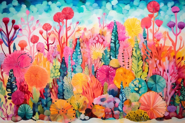 Photo a colorful coral reef landscape with vibrant sea sponges