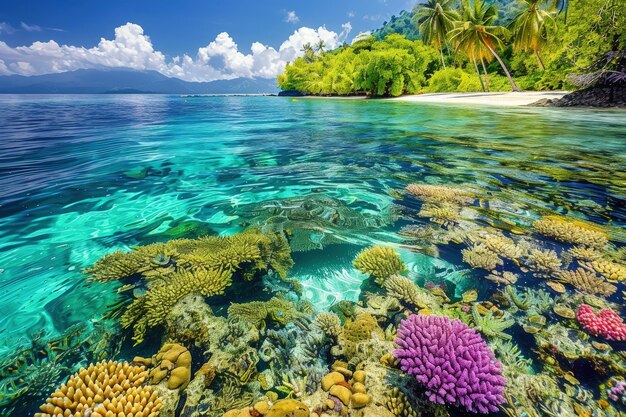 A colorful coral reef in the middle of the ocean