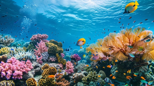 Colorful coral reef teeming with diverse fish species Vibrant underwater ecosystem alive with aquatic beauty