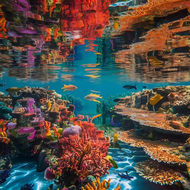 Photo a colorful coral reef with a diver in the water and a boat in the water