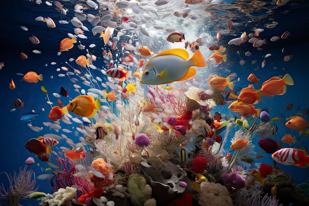 Colorful Coral Reef with A Multitude of Fish Species and Biodiversity