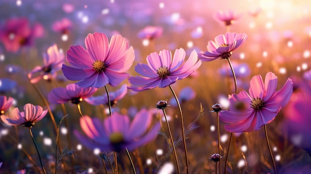 Colorful cosmos flower background Illustration AI Generative