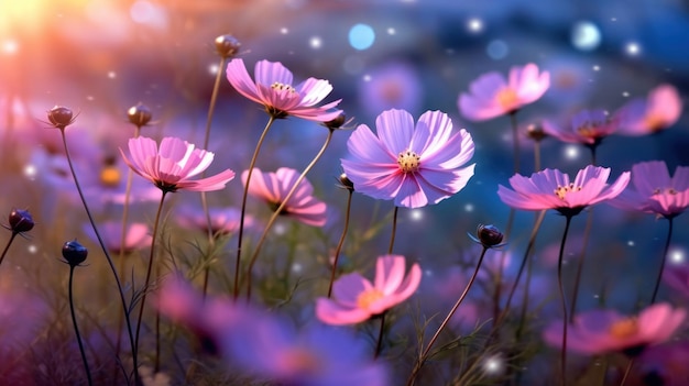 Colorful cosmos flower background Illustration AI Generative