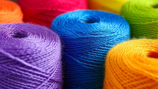 Colorful cotton threads on tailor textile fabric background with various vibrant colors