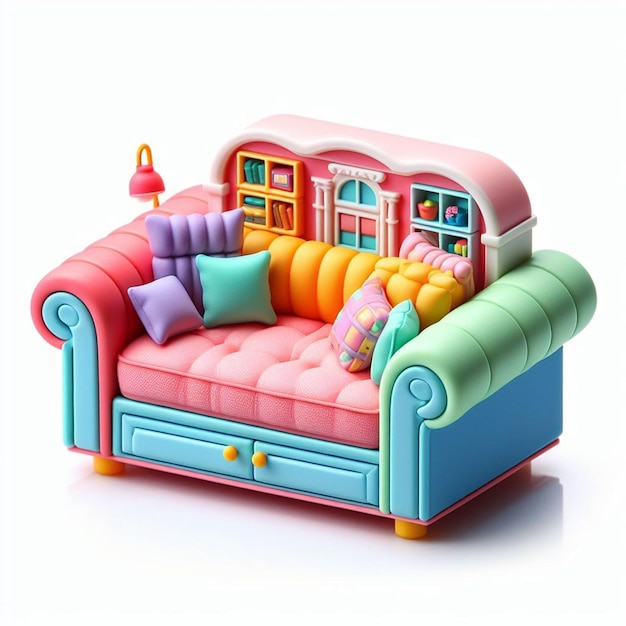 Photo a colorful couch with a colorful cover and a colorful sofa with a door and a window