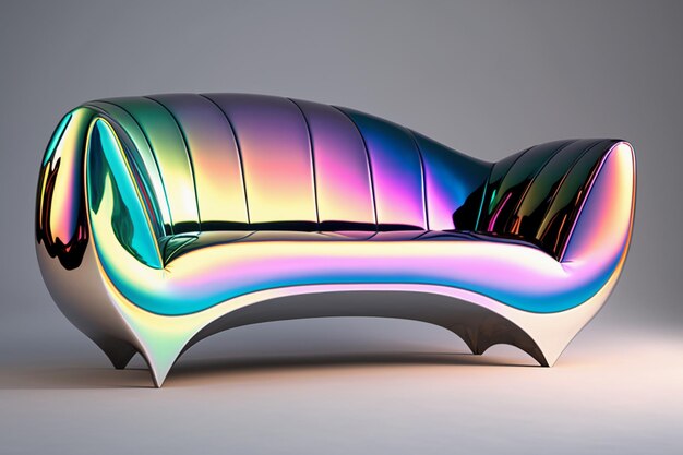 A colorful couch with a rainbow design on it