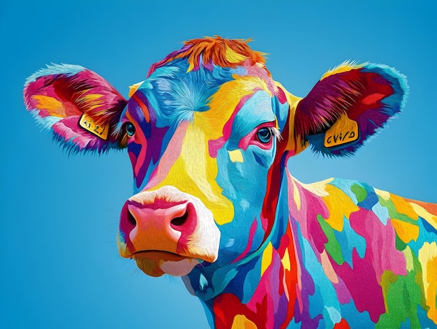 Colorful Cow Illustration Vibrant Animal Portrait