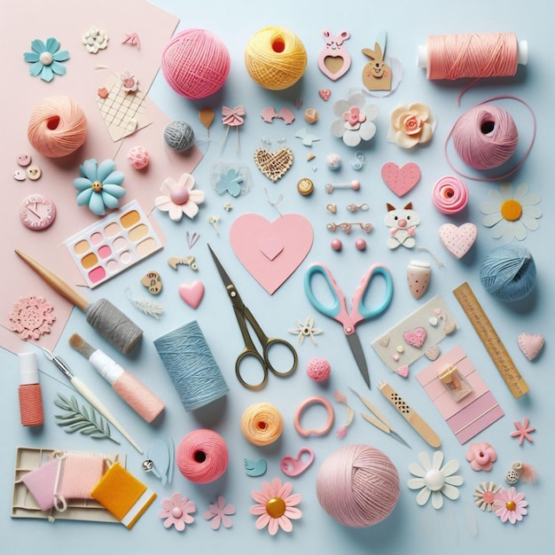 Colorful Crafting Essentials Flat Lay