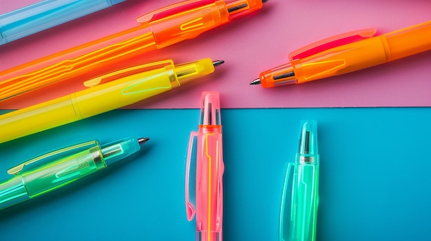 a colorful crayon sits on a blue table with a colorful crayon on it