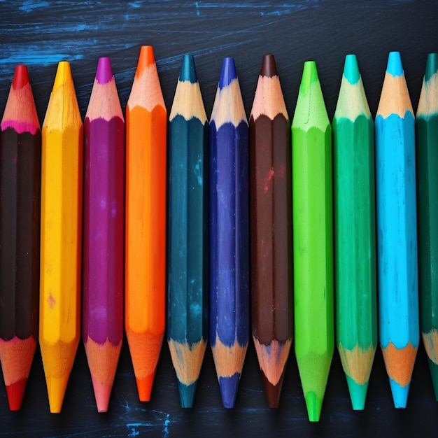 Colorful crayons on the blackboard drawing Back to