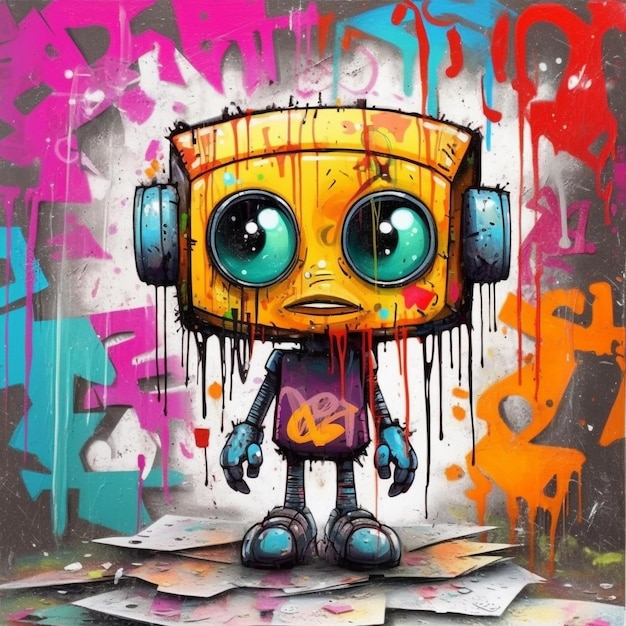 Colorful Creations Cute Robot Cartoon in Graffiti Style