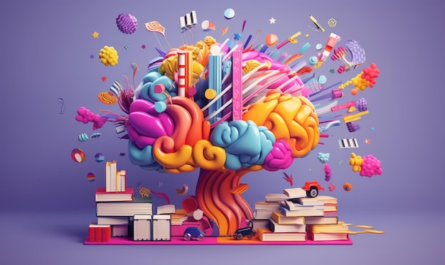 Colorful Creative Brain Illustration Imagination and Inspiration Background Generative AI