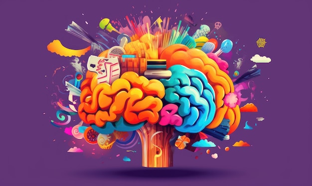 Colorful Creative Brain Illustration Imagination and Inspiration Background Generative AI