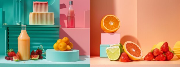 Photo colorful and creative citrusthemed food display in modern setting