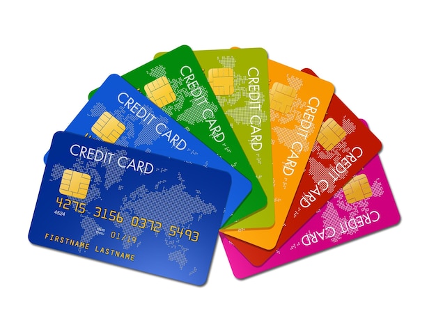 Colorful credit cards on a white background