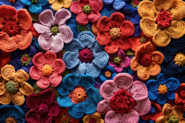 Photo colorful crochet flowers