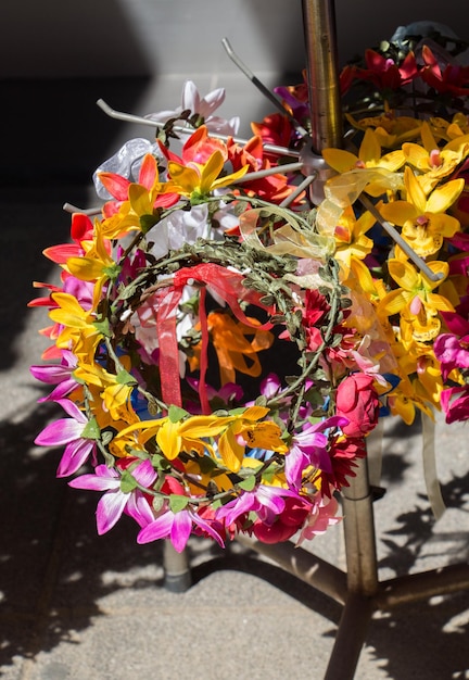 Colorful crowns made of fake flowers