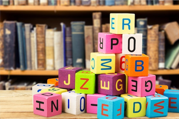 Colorful cubes on background. Educational concept.