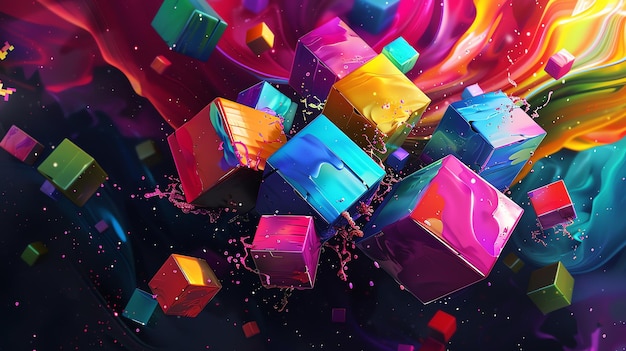 Colorful cubes with swirling background