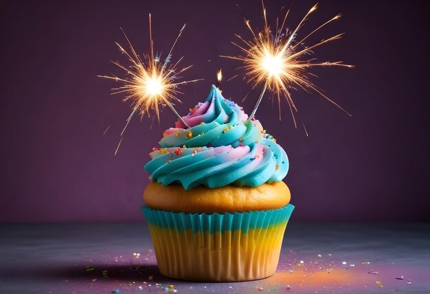 Colorful cupcake with sparkler