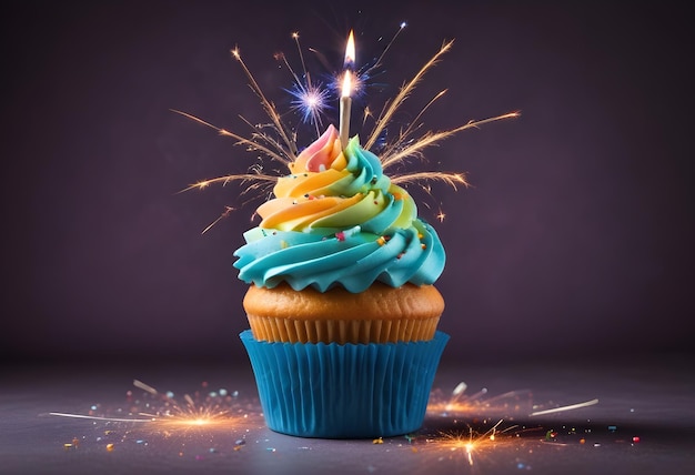 Colorful cupcake with sparkler