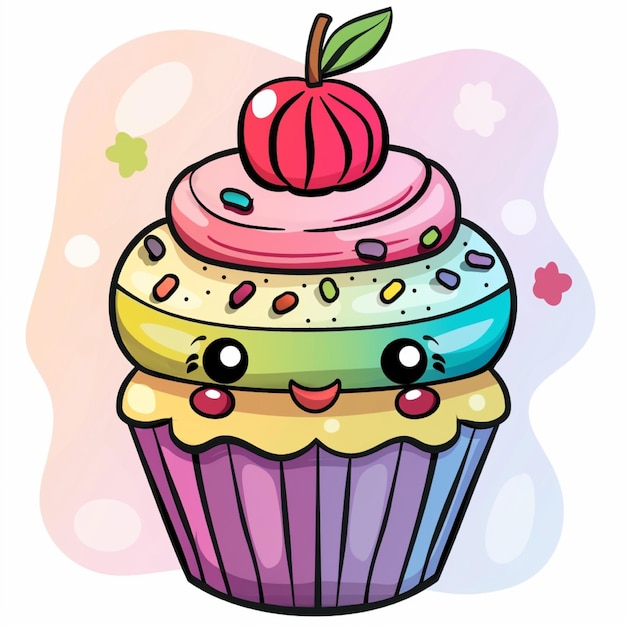 a colorful cupcake with a strawberry on the top