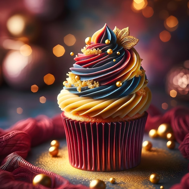 Colorful cupcake with a vibran swirling frosting on top