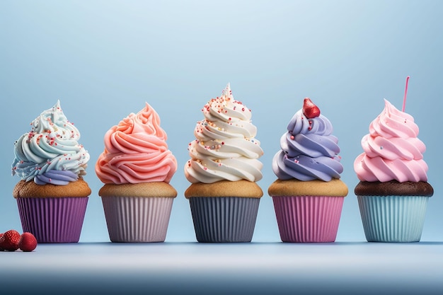 Colorful cupcakes on a pastel background Generative AI illustration