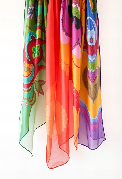 a colorful curtain with a cat on it