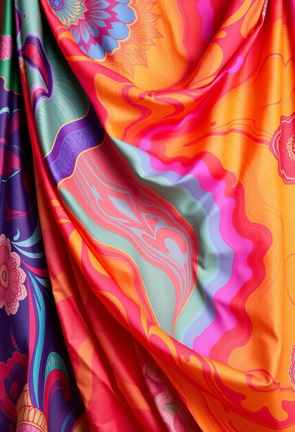 Photo a colorful curtain with a pink and purple design