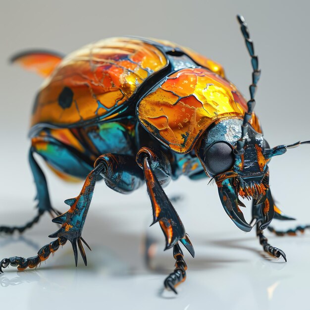 Photo colorful cute beetle 3d render glass effect material high quality render white background