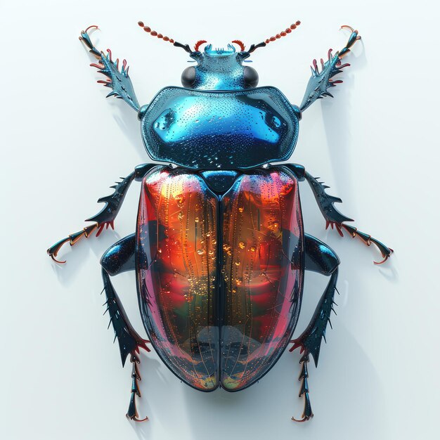 Photo colorful cute beetle 3d render glass effect material high quality render white background