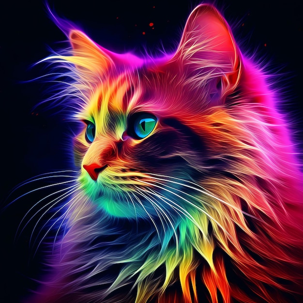 Colorful cute cat with bright eyes happy face