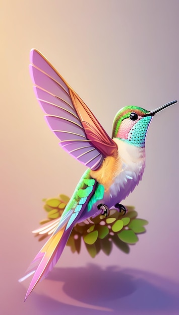 A colorful cute flying hummingbird with a colorful background