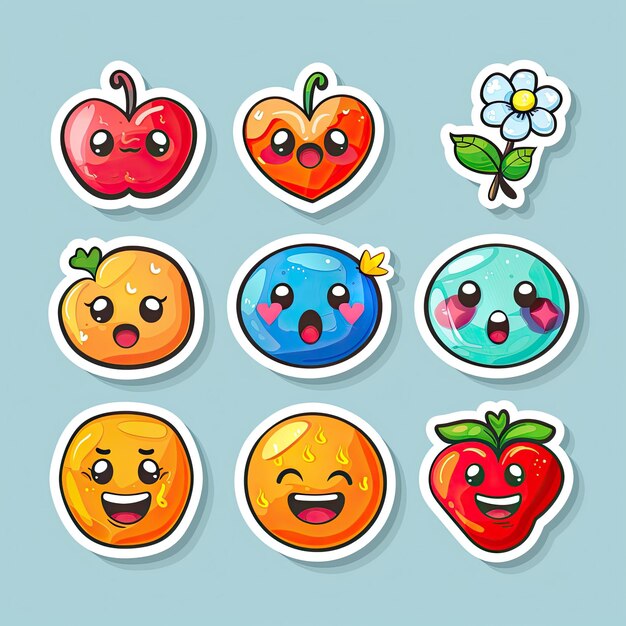 Colorful and Cute Kawaii Food and Nature Themed Sticker Set