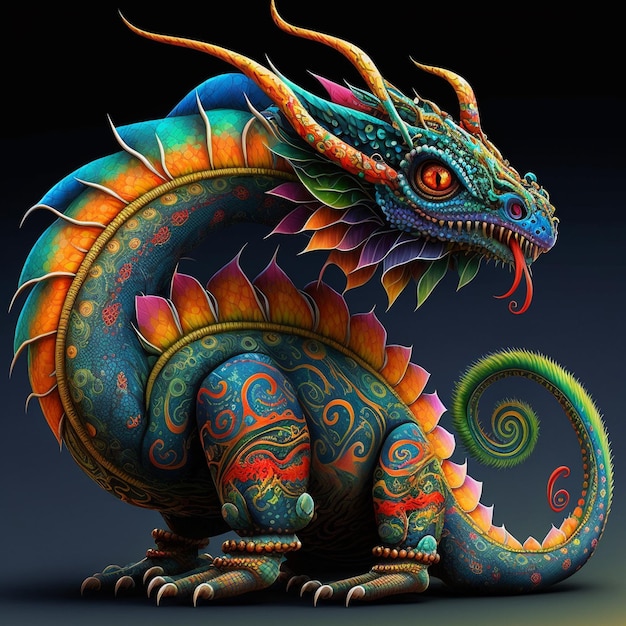 Colorful cute magic fantasy chineese dragon illustration