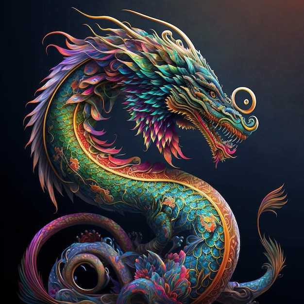 Colorful cute magic fantasy chineese dragon illustration