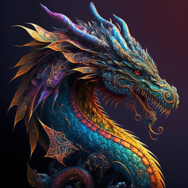 Colorful cute magic fantasy chineese dragon illustration