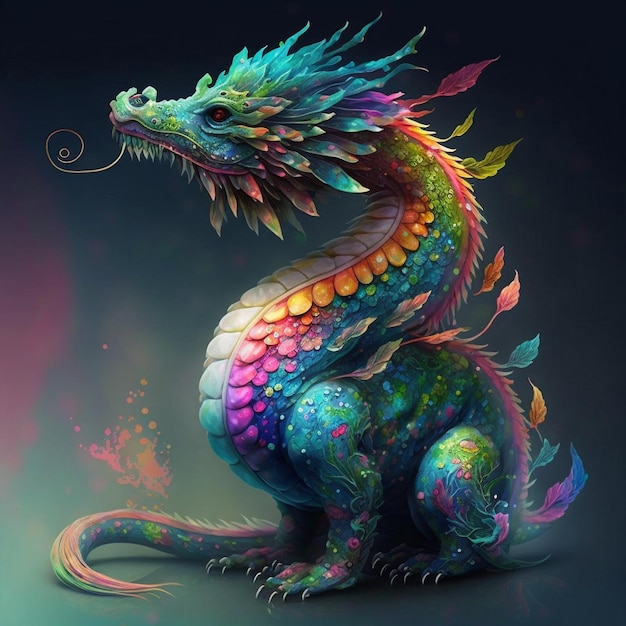 Colorful cute magic fantasy chineese dragon illustration