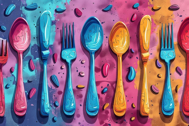 Colorful Cutlery Against an Abstract Background