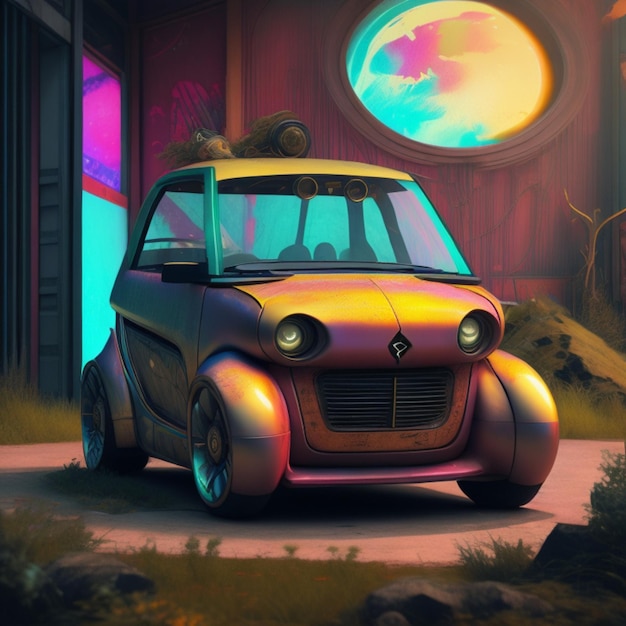 colorful cyberpunk futuristic metaverse smart car