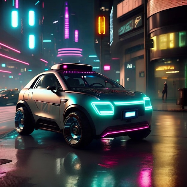 colorful cyberpunk futuristic metaverse smart car