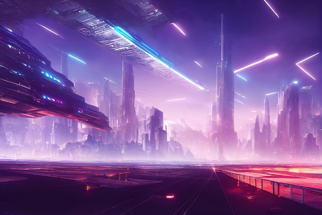 Colorful Cyberpunk metaverse city background in anime style Concept art Digital painting Fantasy illustration