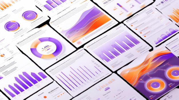 Colorful data visualization reports on a workspace table