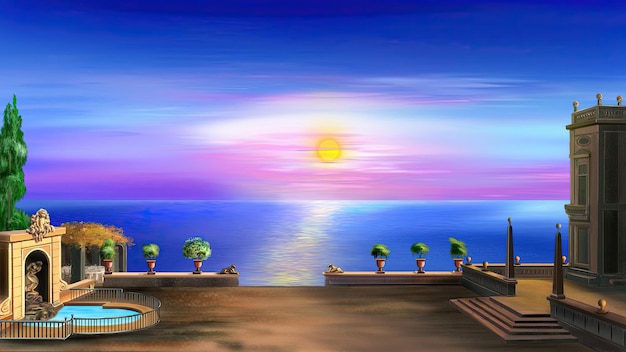 Colorful dawn over the sea illustration